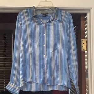 Tracy M Blue and Tan Striped Silk Shirt Women’s